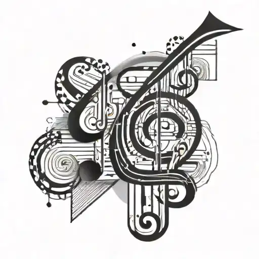 Musical Notes Intertwined With Abstract Geometric Shapes