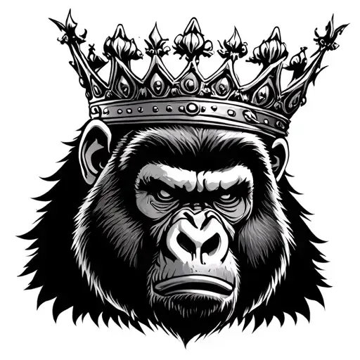 The Head Of An Angry Gorilla With A Crown On Its Head