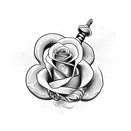 Gladiator Sword Tattoo With A Snake Coiled Around It And A Rose On The Handle