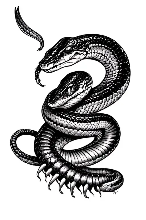 Snake Coiling Around Arm Wearing Millipede As Armor