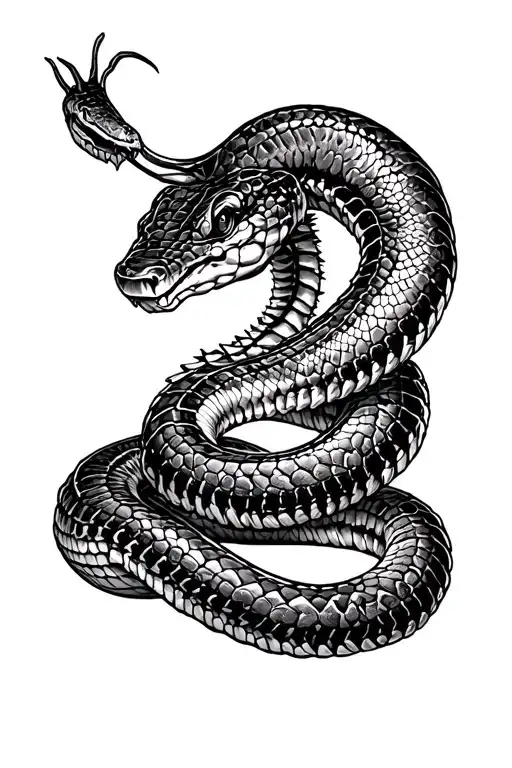 Snake Wrapping Up Around Arm Wearing Millipede As An Armor Carapace