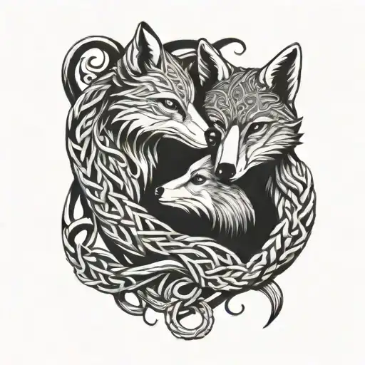 A Fox And Bear Intertwined In A Celtic Knotwork Design