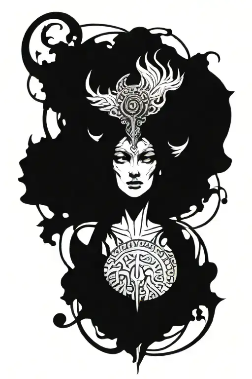 Hecate Goddess With Black Elements And Shadows