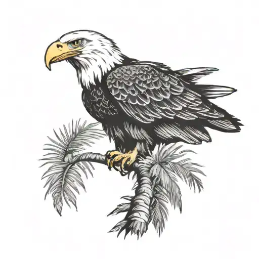Bald Eagle On Palm Tree