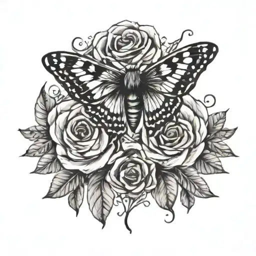 A Moth Surrounded By Roses Wrapped