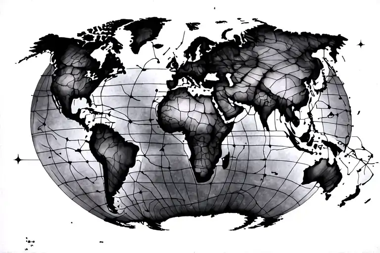 World Map With Line Plane Flying