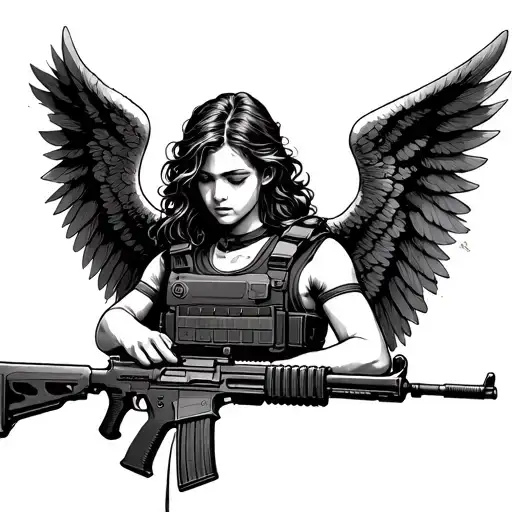 Angel With A Bullet Proof Vest Holding An Ak 47