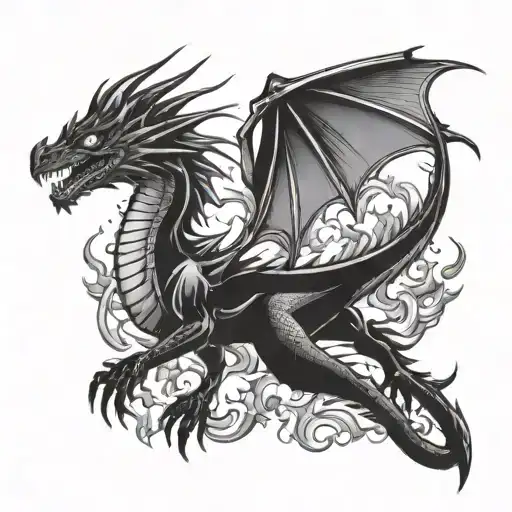 Fire Breathing Dragon Thigh Tattoo Design