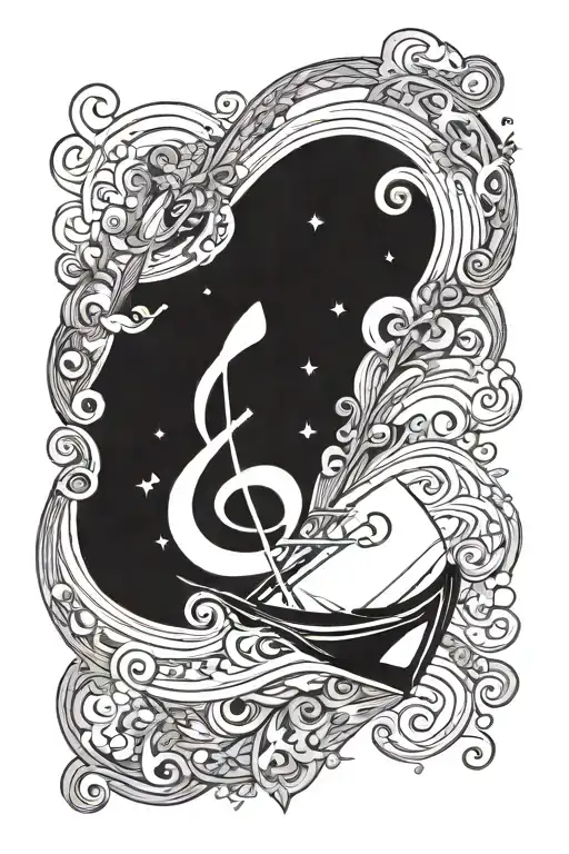 A Cosmic Music Note Intertwining With A Kayak Paddle