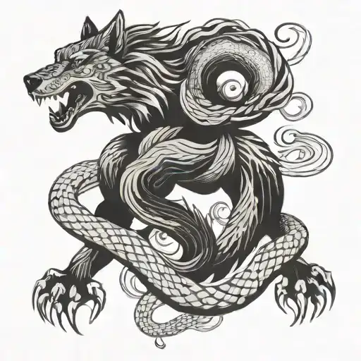 Wolf Fighting Snake