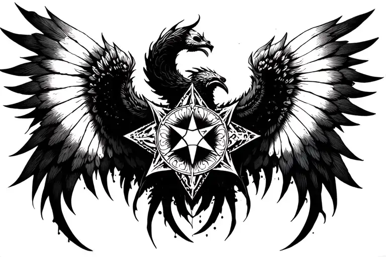 A Phoinex With Its Wings Open And The Star Of Chaos In The Middle