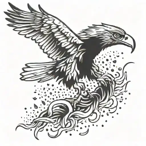 An Eagle Shedding Tears As It Falls From The Sky Like Icarus In A Dotwork Style