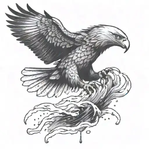 An Eagle Shedding Tears As It Falls From The Sky Like Icarus In A Dotwork Style