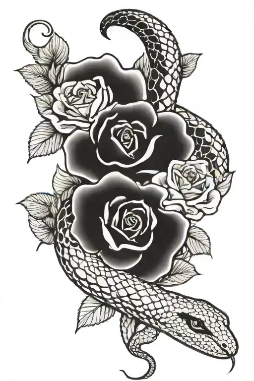 Diamondback Rattlesnake And Rose