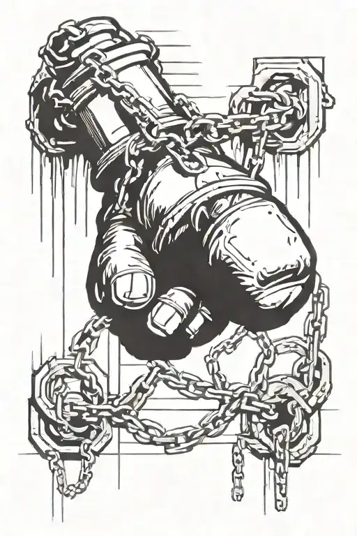 A Powerful Image Of A Clenched Fist Breaking Chains With Gym Equipment In The Background