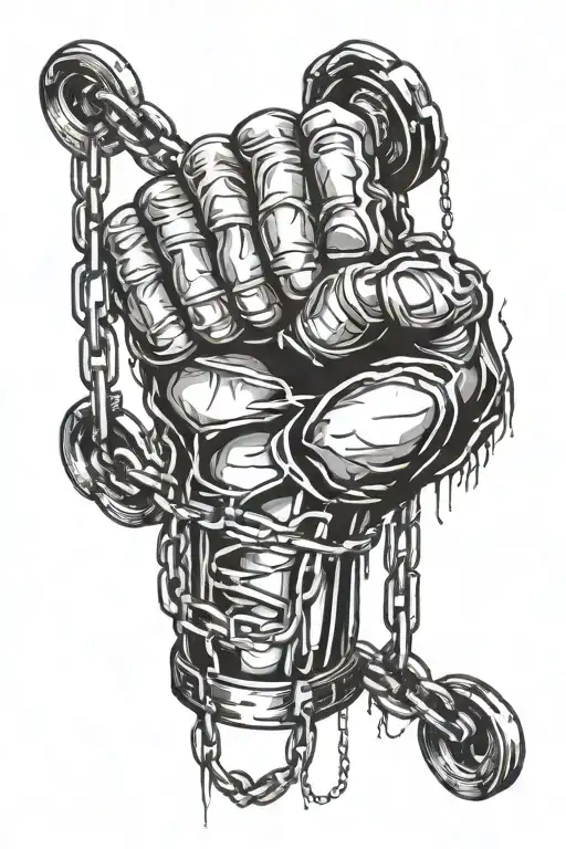 A Powerful Image Of A Clenched Fist Breaking Chains With Gym Equipment In The Background