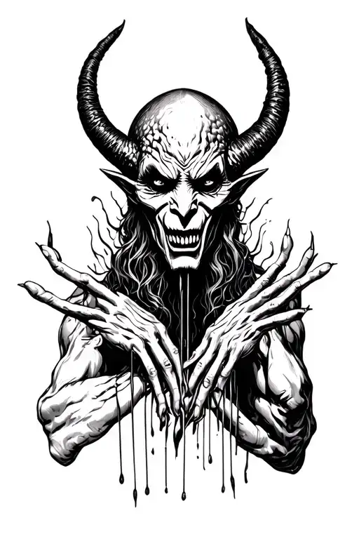 Demon Head With Hands Coming Out Of The Sides Holding Wires