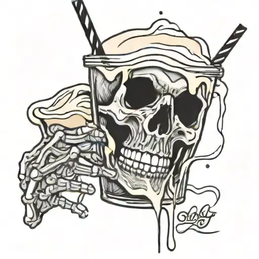 Skeleton Pouring A Milkshake Into Its Moputh With Milkshake Pouring Through Ribs