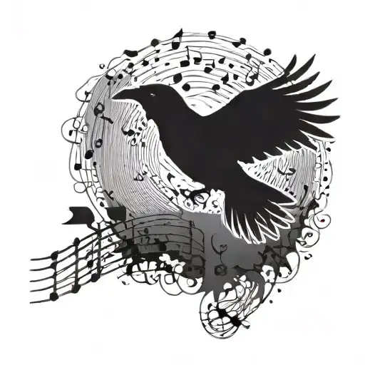 A Silhouette Of A Crow Flying With Musical Notes Trailing Behind It