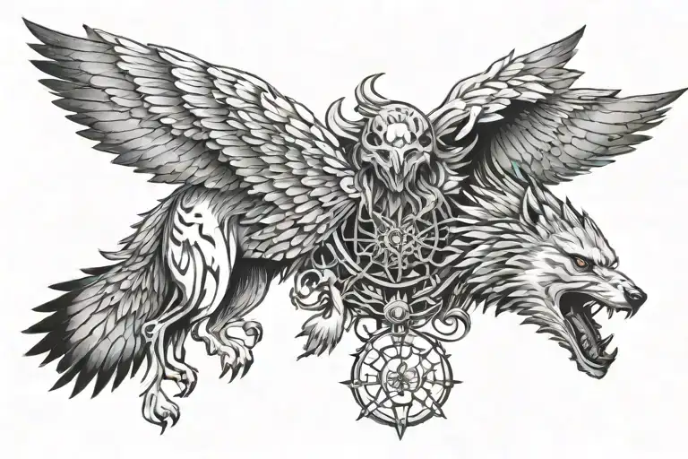 Wolf And Eagle Cheast Tattoo Design