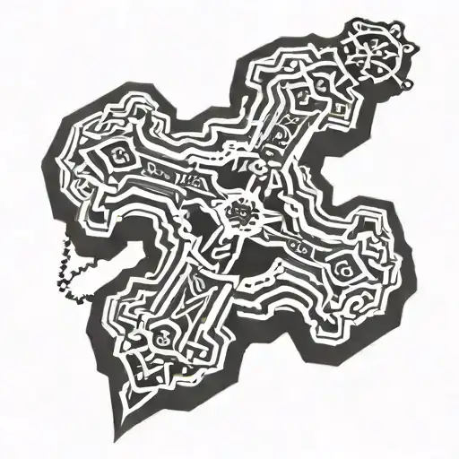 A Geometric Cross Design Incorporating Elements Of A Rosary Beads Pattern