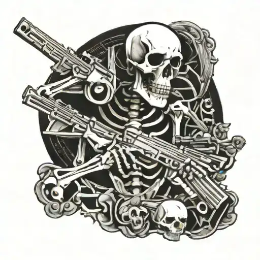 Echo Of War Skeleton With Machine Gun Lying Skull Sprouted