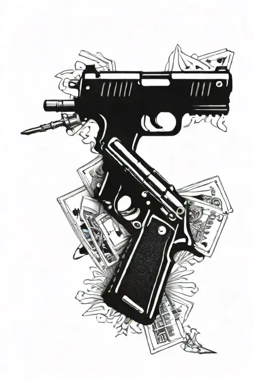 Ak47 Gun And Cards And Quote Surrounded