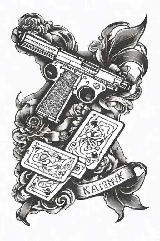 Kalahsnik Gun And Cards And Quote Surrounded Quote