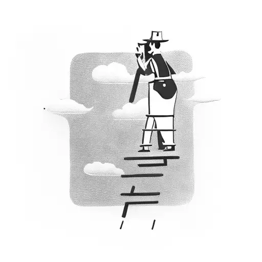 Man In Suit On Ladder With Cloud As A Head