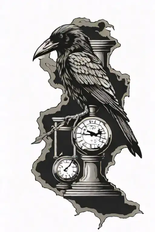 Raven Perched On Broken Hourglass