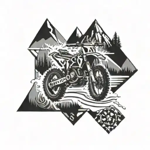 A Tattoo Design Combining Elements Of Auto Racing And Mountain Biking In A Geometric Style