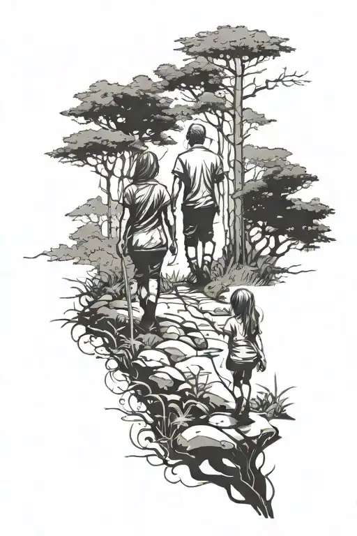 Father And Daughter Walking Through A Forest