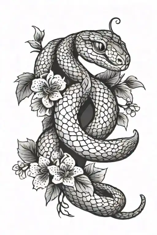 A Snake Coiled Around A Bouquet Of Flowers