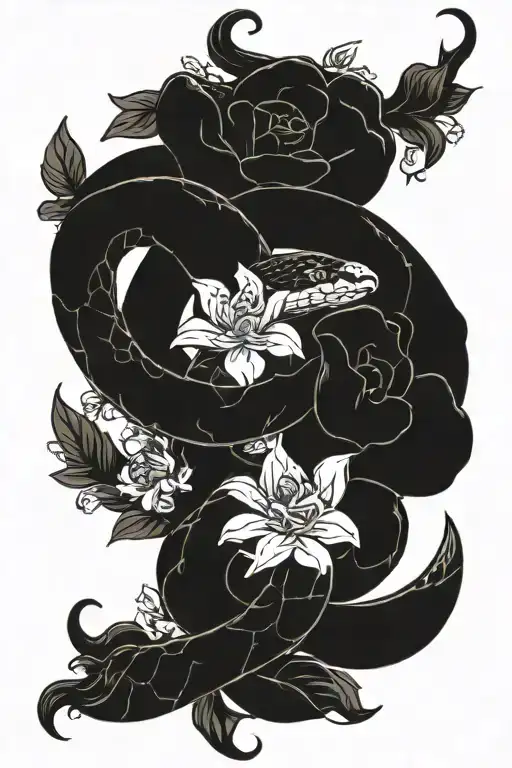 A Snake Coiled Around A Bouquet Of Flowers