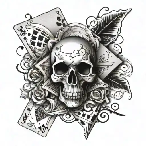 Forearm Sleeve Tattoo Black And White Ace Card Skull And Dice