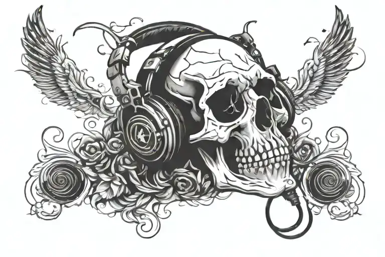 Skull With Headphones Listening Music
