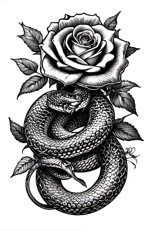 Snake And Roses Intertwined