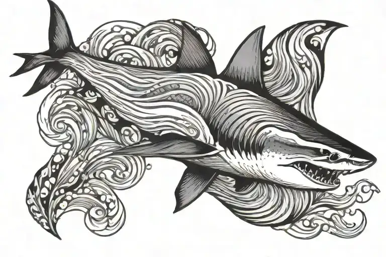 Antique Shark With Waves Flowing