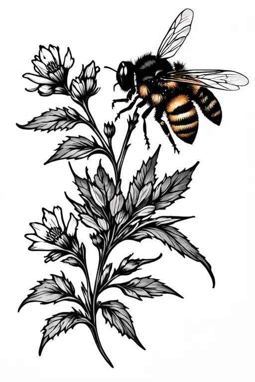 Single Larkspur Flower With Bee Sitting