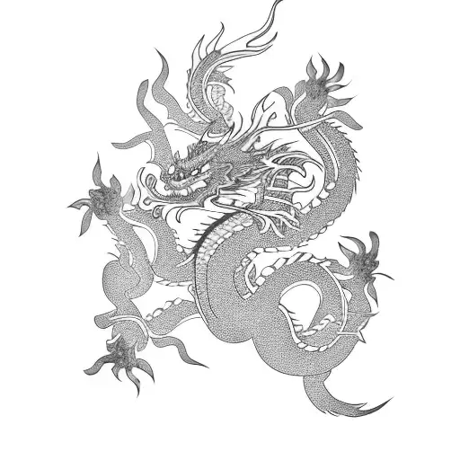 Asian Dragon With Peonies