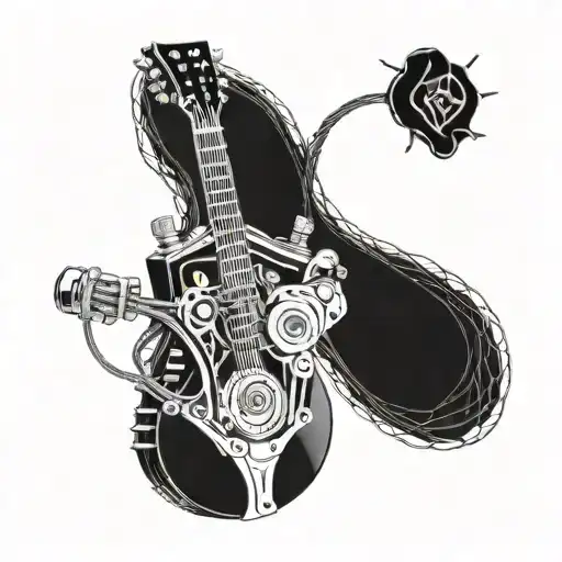 A Motorcycle Engine Intertwined With Guitar Strings