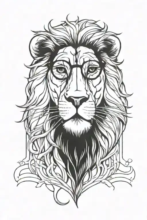 A Hipster Lion Wearing Hipster Glasses On Black Line Style
