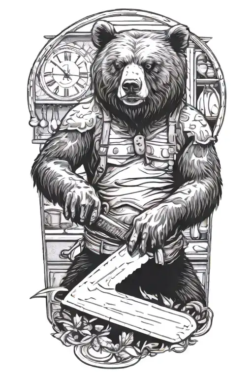 A Menacing Bear Wielding A Sharp Kitchen Knife In A Horror-themed Kitchen Scene