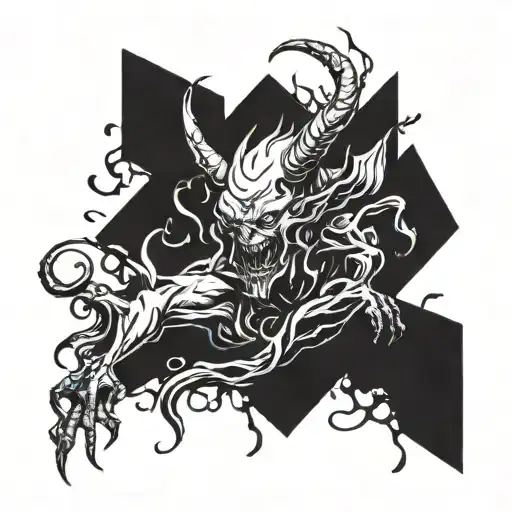 A Minimalist Tattoo Of A Demon Emerging From A Pool Of Darkness