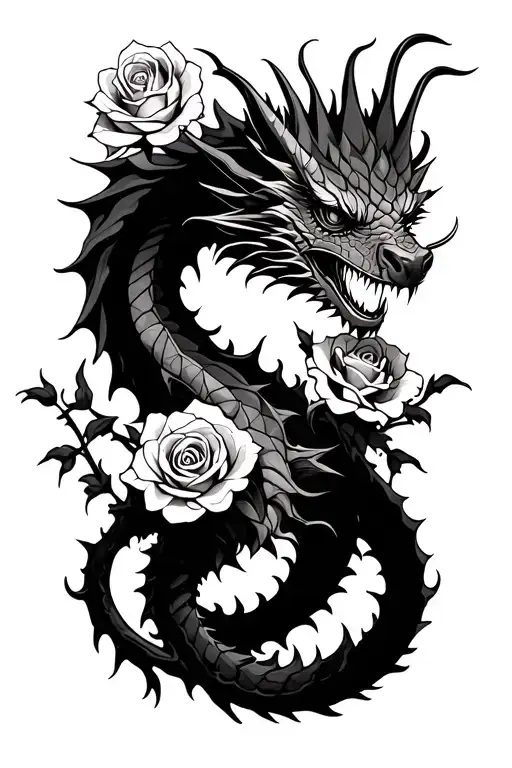 Dragon With Roses And Thorns In The Leg