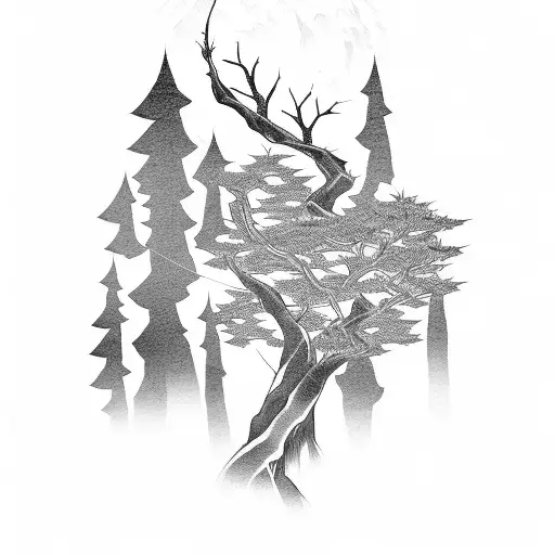 Samurai With Tree With River With Waterfall With Tiger