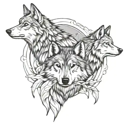 Two Wolves And Two Baby Wolves