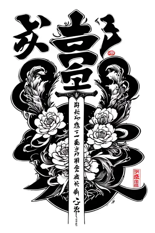 Standing Sword With Word Infinite Patience In Japanese Kanji