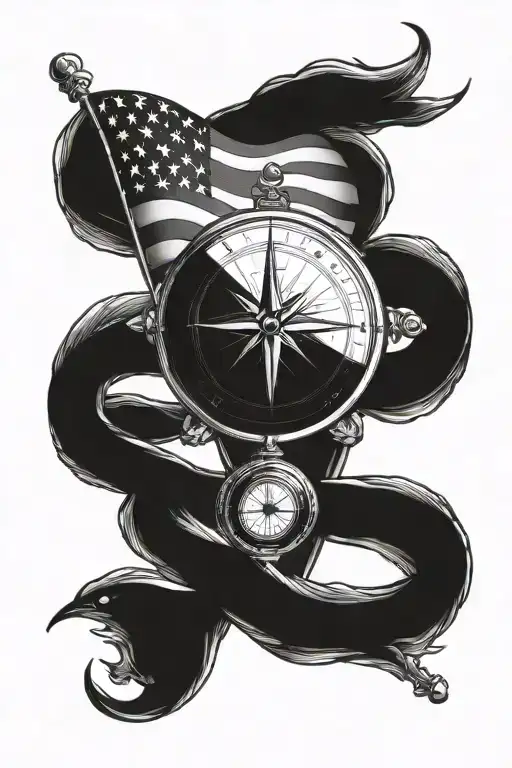 American Flag Waiving And A Drankensberg Compass Over It