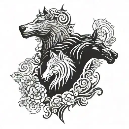 Horse Head And Wolf Head Profile In Form Of Ying Yang